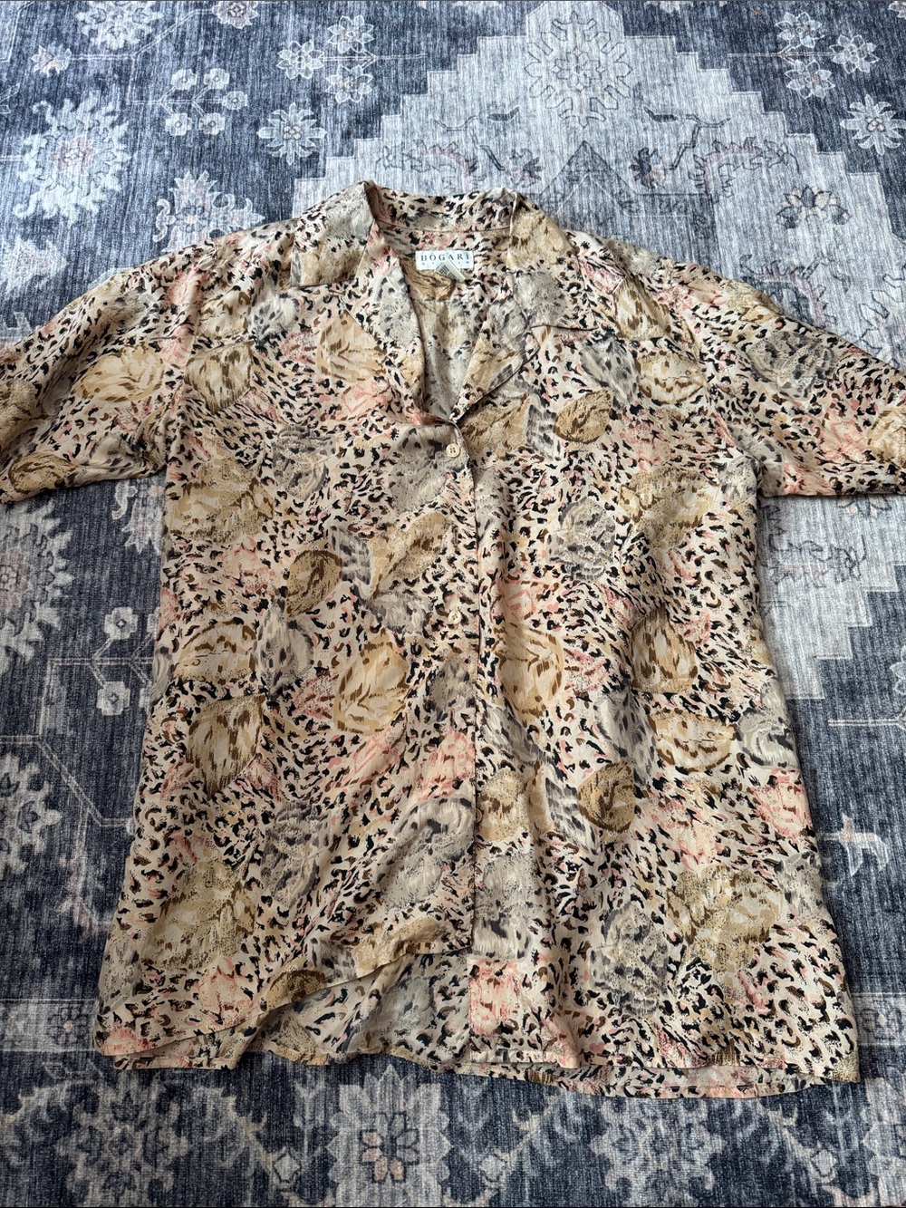 Women's Short Sleeve Floral-Print Blouse - Beige Pink